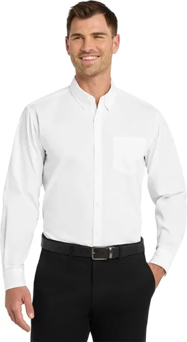 Vista 14 de Port Authority Camisa de popelina sin preocupaciones de manga larga Negro profundo