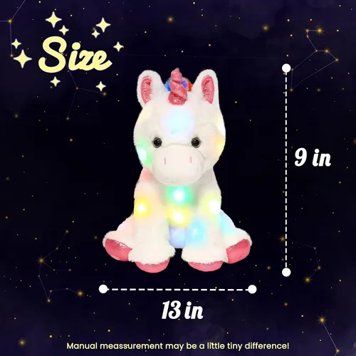 Vista 2 de Hopearl Unicornio de peluche con luces LED, flexible, con luces de noche que brillan en la oscuridad, para festival, cumpleaños, niños pequeños