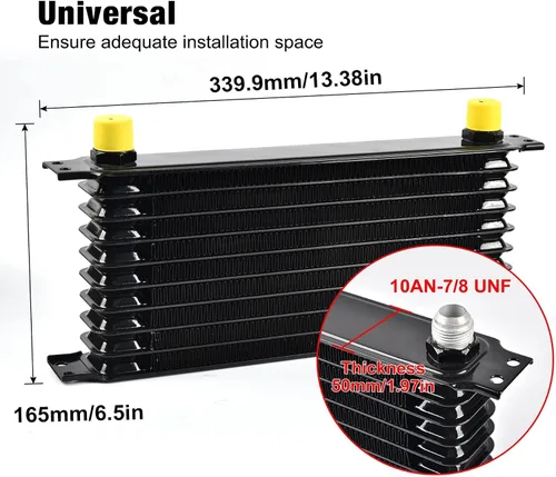 Vista 2 de EVIL ENERGY Kit de enfriador de aceite de 10 filas, enfriador de motor de transmisión 10AN radiador japonés universal de aluminio negro