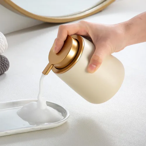Vista 5 de Enra Dispensador de jabón espumoso, dispensador de jabón de espuma moderno de 12 onzas con bomba dorada para baño, cocina con bomba fácil