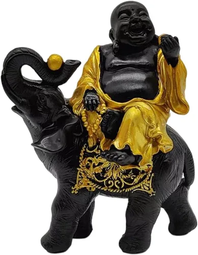 Vista 5 de Estatua de Buda de resina Elefante Escultura de Buda coleccionable para decoración de mesa de escritorio del hogar, B