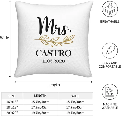 Vista 5 de Elegante juego de 2 fundas de almohada de lino blanco de Mr & Mrs personalizadas, regalos de boda, despedida de soltera, día de San Valentín