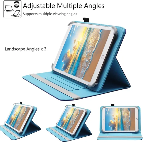 Vista 4 de Funda universal para tablet Android de 7 y 8 pulgadas, Dluggs de piel sintética, con soporte giratorio de 360 grados y múltiples ángulos