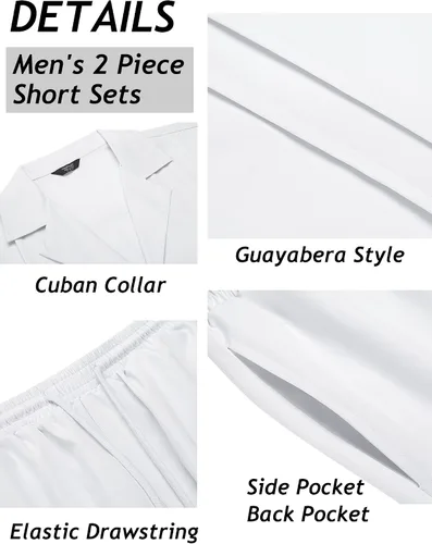 Vista 5 de COOFANDY Conjunto corto de 2 piezas para hombre, camisa cubana con botones, informal, conjunto de trajes de playa cortos