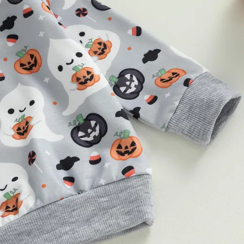 Vista 3 de Muasaaluxi Sudadera de manga larga para bebé recién nacido, niña y niño, disfraz de Halloween, sudadera de manga larga con diseño de calabaza