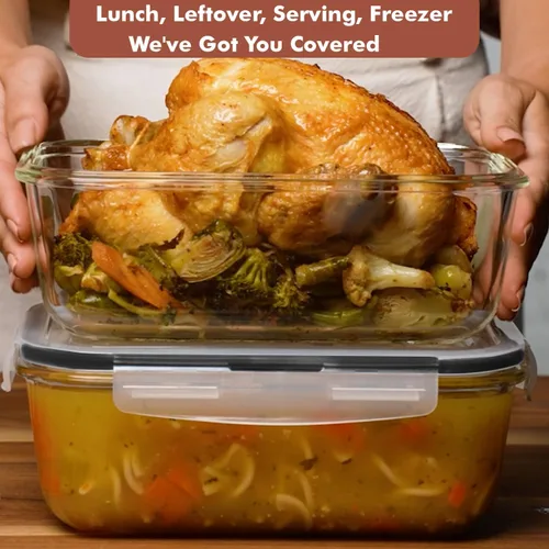Vista 2 de Razab 4 recipientes grandes de vidrio para almacenar alimentos de 62.9 fl oz / 63 onzas / 8 tazas con tapas, recipientes de vidrio para preparar
