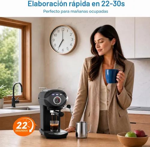 Vista 5 de XIXUBX Máquina de Espresso, Bomba de 20 BAR Control de Temperatura, Cafetera Espresso Compacta con Espumador de Leche al Vapor, Cafeteras