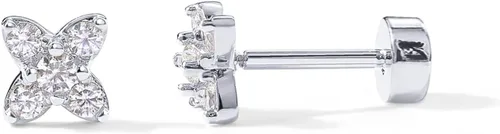 Vista 27 de PAVOI Dainty Flat Back Earrings for Women, 14K Gold Plated CZ Stud Piercing