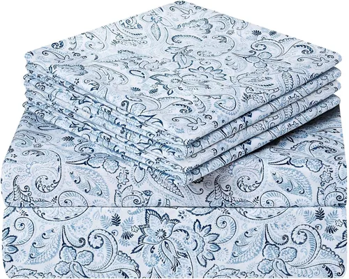 Vista 8 de HOMEIDEAS 6 piezas de sábanas impresas tamaño matrimonial, sábanas de microfibra cepillada extra suave con patrón de 1800 hilos, bolsillo profundo