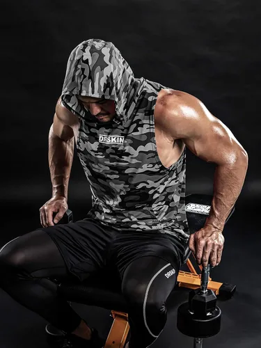 Vista 6 de DRSKIN 2 or 1 Pack Men's Hooded Tank Tops Muscle Cut Off T Shirt Sleeveless Bodybuilding Gym Hoodies Workout Athletic