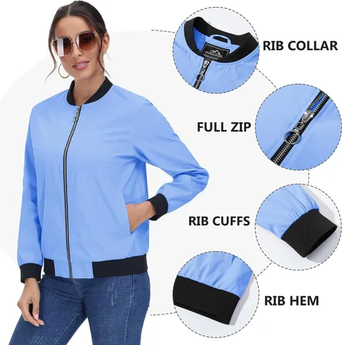 Vista 5 de CRYSULLY Chaquetas bomber para mujer, ligeras, informales, con cremallera, rompevientos de primavera, ropa exterior