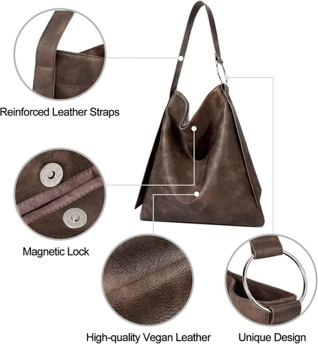 Vista 4 de CLUCI Purses and Handbags for Women Vegan Leather Hobo Bags Designer Tote Fashion Large Ladies Shoulder Bag