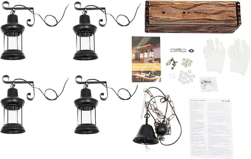 Vista 8 de DouSeiAi Lámpara colgante de madera industrial vintage de 4 luces, lámpara de araña retro con base E26, accesorio de techo colgante para cafetería