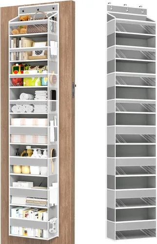 Vista 11 de Mefirt Organizador para colgar sobre la puerta, 6 estantes para colgar en la puerta con 6 bolsillos de gran capacidad, estantes colgantes