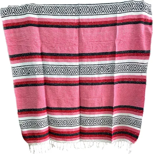 Vista 2 de Juego de dos mantas de yoga, manta para exteriores, 72 x 52 pulgadas, manta de campamento, hecha en México, camping, yoga, manta de patio, rosa, rojo