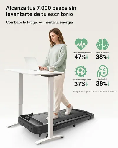 Vista 2 de UREVO Strol 2E Pro Smart Walking Pad Treadmill with APP, 12% Incline, Compact Walking Pad with Safety Handle, Plug & Play, Desk Treadmill with LED