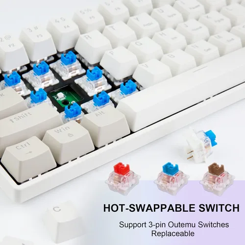 Vista 4 de Newmen GM610 - Teclado mecánico inalámbrico 60%, retroiluminación RGB con cableBluetooth, 61 teclas anti-fantasma, programable, teclado