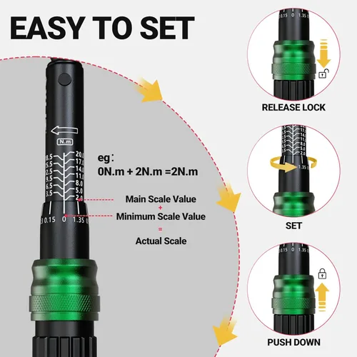 Vista 11 de Juego de llaves dinamométricas compactas para bicicleta de 1/4", 2