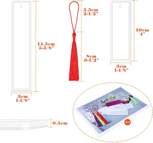Vista 5 de Caffox Kit de moldes para marcapáginas con 100 borlas y 10 moldes de silicona para fundición de resina epoxi