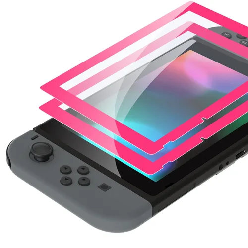 Vista 14 de eXtremeRate 2 Pack Black Border Transparent HD Clear Saver Protector Film, Tempered Glass Screen Protector for Nintendo Switch