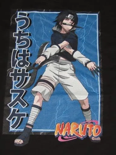 Vista 2 de Naruto Shippuden Sasuke Uchiha Bladed Weapons Camiseta negra para hombre
