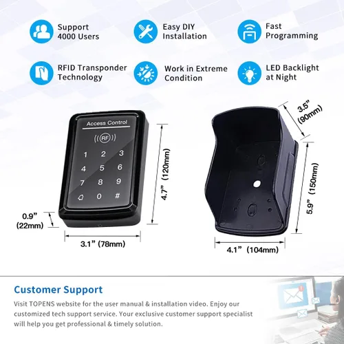 Vista 5 de TOPENS TC175P Teclado con cable de panel táctil, teclado universal de entrada sin llave DC 12 V 24 V para el abridor automático de puertas
