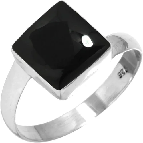 Vista 3 de Boho - Anillo de plata de ley 925 hecha a mano con piedras preciosas naturales, lapislázuli, granate, turquesa y cuadrado Ámbar