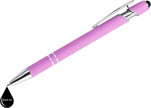 Vista 4 de ExpressDesigns™ - Bolígrafos personalizados pastel premium con lápiz óptico Bolígrafos personalizados de metal suave al tacto con tinta negra