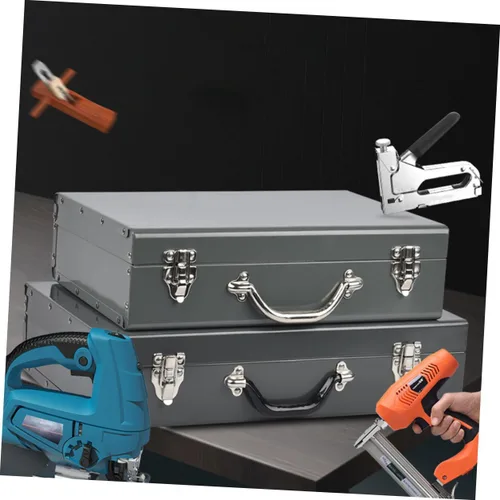 Vista 7 de Caja de herramientas de metal grueso, caja organizadora de herramientas portátil con asa, pequeña caja de almacenamiento para artesano, automotriz