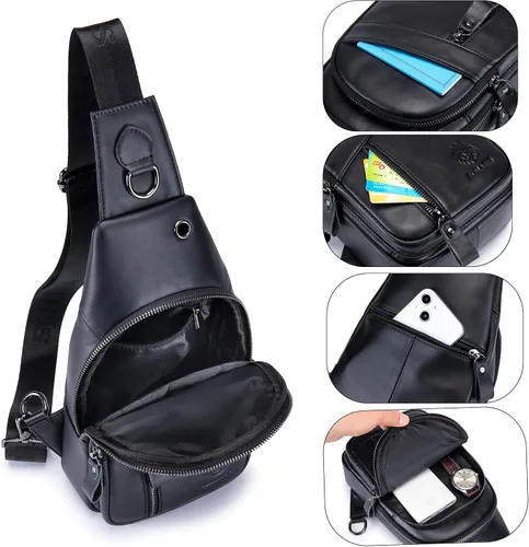 Vista 31 de LUKZIJAES Bolso bandolera de cuero genuino para hombre