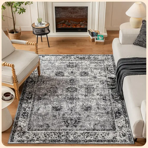Vista 300 de Istana Alfombra larga antideslizante de 2.5 x 8 para el hogar, para pasillo y cocina, lavable, sedosa y suave al tacto, elegante, color azul y marfil