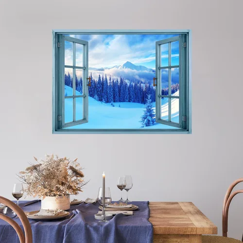 Vista 24 de wall26 Adhesivo de Pared Papá Noel Llevando Regalos Ventana Abierta Mural, No Se Despega y No Se Pega, Papel Tapiz No Tejido Decorativo