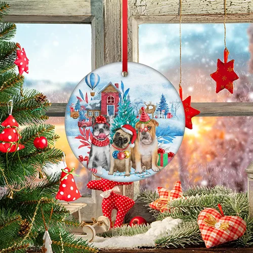 Vista 8 de Familia de árbol de Navidad adornos de Navidad de cerámica para perro, adorno colgante para la familia, adorno para árbol de Navidad, adorno