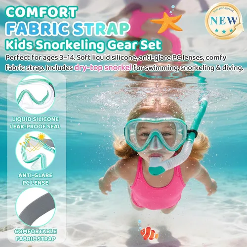 Vista 2 de Vvinca Juego de esnórquel para niños de 3 a 14 años, equipo de esnórquel seco para niños y niñas, jóvenes, gafas de natación con vista panorámica
