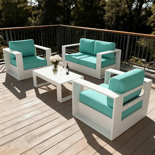 Vista 26 de LayinSun - Juego de muebles de exterior de aluminio de gran tamaño de 5 piezas con mesa auxiliar Negro/Gris oscuro