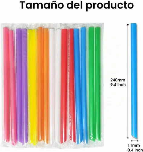 Vista 2 de 100 popotes Boba para batido de varios colores, de plástico, desechables, de boca ancha, grandes, envueltas individualmente
