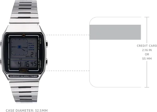 Vista 4 de Timex 1.280in Q LCA Timex Reedición Digital LCA acero inoxidable, 1.280in Q LCA Timex Reissue Digital LCA Acero inoxidable