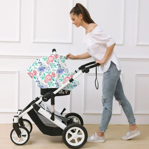 Vista 3 de Cubierta para asiento de coche para niños y niñas - Capota multiusos para lactancia, cochecito, cubierta para silla alta (Rosa)