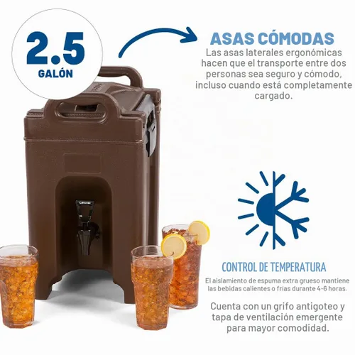 Vista 3 de Carlisle FoodService Products Dispensador de bebidas aislado de 2.5 galones, Cateraide, grado alimenticio con asas, carcasa de polietileno Negro