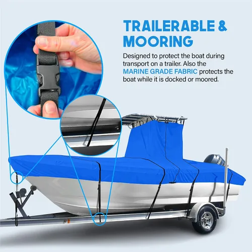 Vista 5 de T-Top - Funda para barco de 22 a 24 pies, tela gruesa y resistente, a prueba de decoloración, resistente a los desgarros, impermeable, remolcable