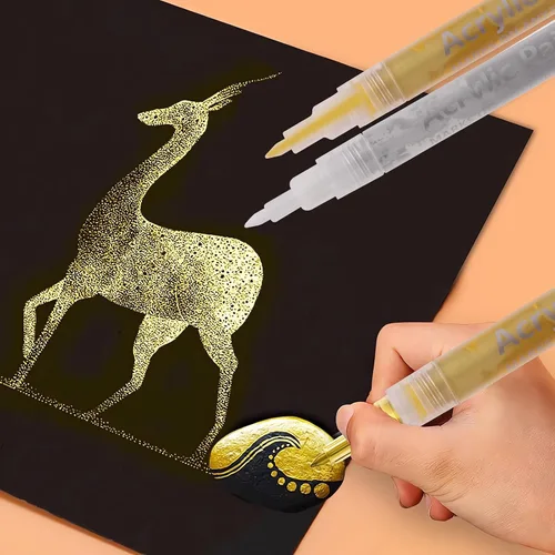 Vista 6 de VIANZE Bolígrafos de pintura acrílica con pincel y puntas finas para pintura de roca, vidrio, madera, cerámica, tela, metal, lienzo, kit de calabaza