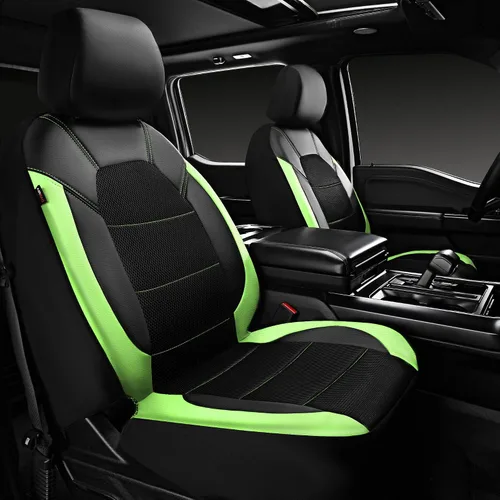 Vista 9 de CAR PASS Fundas de cuero para asientos delanteros solamente, con fundas de asiento delantero de malla de aire, transpirables, fundas de asiento Verde