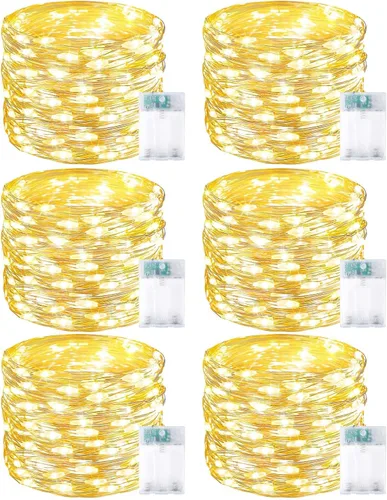 Vista 46 de Serie de luces LED RGB parpadeantes que cambian de color, funciona con pilas, para decoración de interiores y exteriores, con temporizador y control