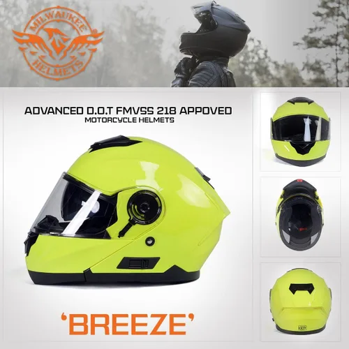 Vista 7 de Milwaukee Helmets MPH9819DOT Breeze - Casco modular de motocicleta verde avanzado con visera desplegable, talla XS