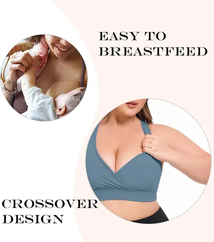 Vista 4 de Bralette de maternidad y lactancia para mujer, 5 unidades (S-4XL) - Bralette cómodo con espalda cruzada