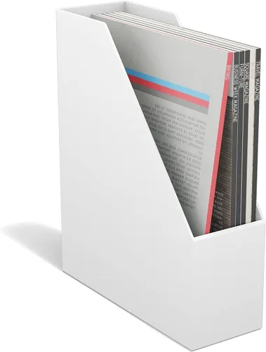 Vista 9 de TRU RED Archivo de plástico para revistas, color blanco – Organizador vertical de escritorio para revistas, carpetas y documentos de oficina
