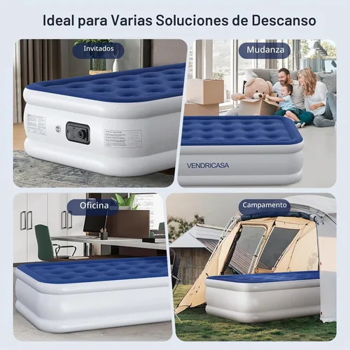 Vista 7 de Colchón de aire tamaño individual con bomba integrada, colchón inflable elevado de 18 pulgadas, cama inflable autoinflable, cama de aire portátil