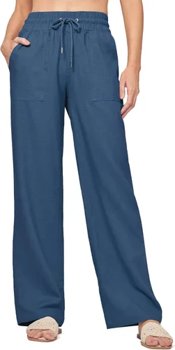 Vista 31 de Willit Pantalones de lino para mujer, pantalones palazzo de pierna ancha Khaki - Actualización