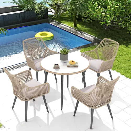 Vista 10 de Patiorama - Juego de comedor de 5 piezas, juego de sillas para mesa de comedor al aire libre, color negro