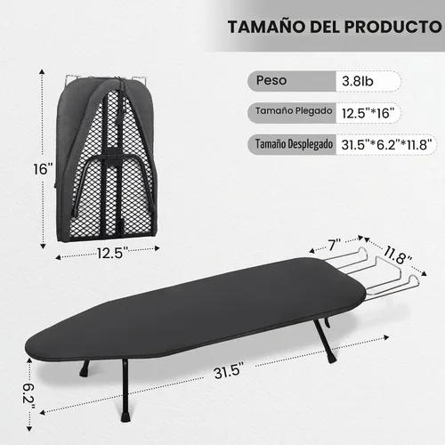 Vista 7 de Tabla de planchar pequeña, tabla de planchar plegable compacta, tablero de hierro portátil, panel de malla de metal, almohadilla gruesa de 0.315 in